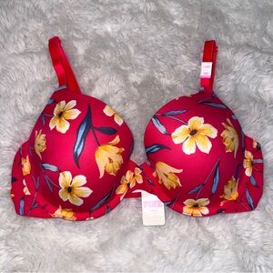 PINK Victoria's Secret Red Floral Wear Everywhere T-Shirt Lightly Lined Bra 36C